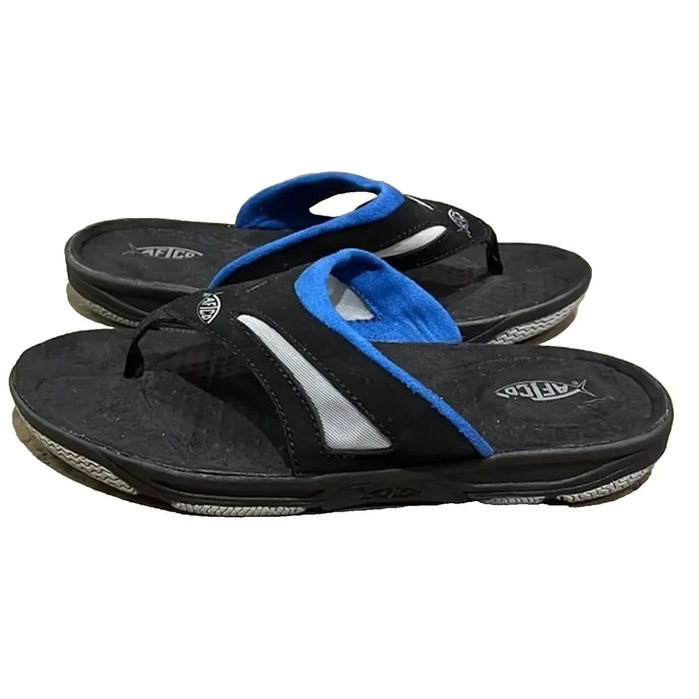 AFTCO Black & Blue Thong Angler Sandals Mens Size 7 Summer Travel Beach